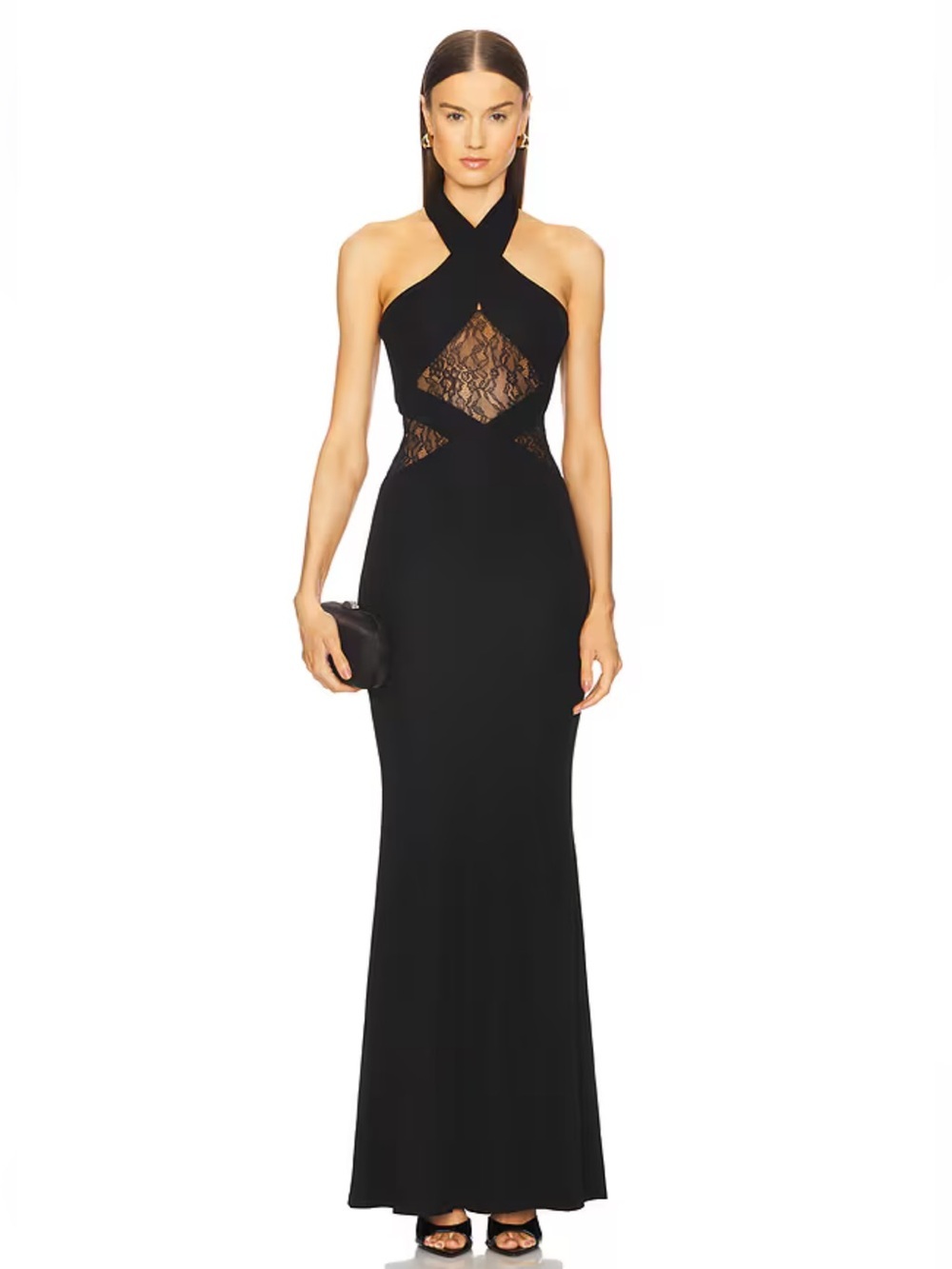 Michael Costello REVOLVE Calithea Gown Black Halter Lace Cutout Evening dress XS